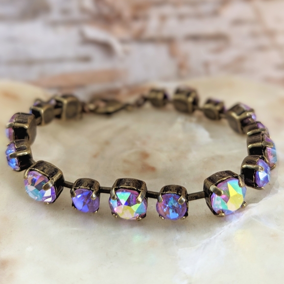 Swarovski Crystal Tanzanite Sparkles & Purple AB Tennis Classic Brass Bracelet - Picture 2 of 7